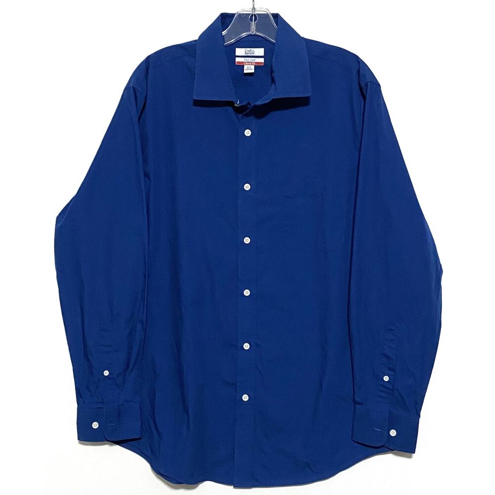 Croft & Barrow Classic Easy Care Blue Button Shirt Mens 16.5 34-35 Preppy Office